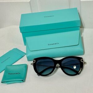 Tiffany & Co.Silvertone Hardware  BlackRound Sunglasses w/ Gradient Blue Lenses